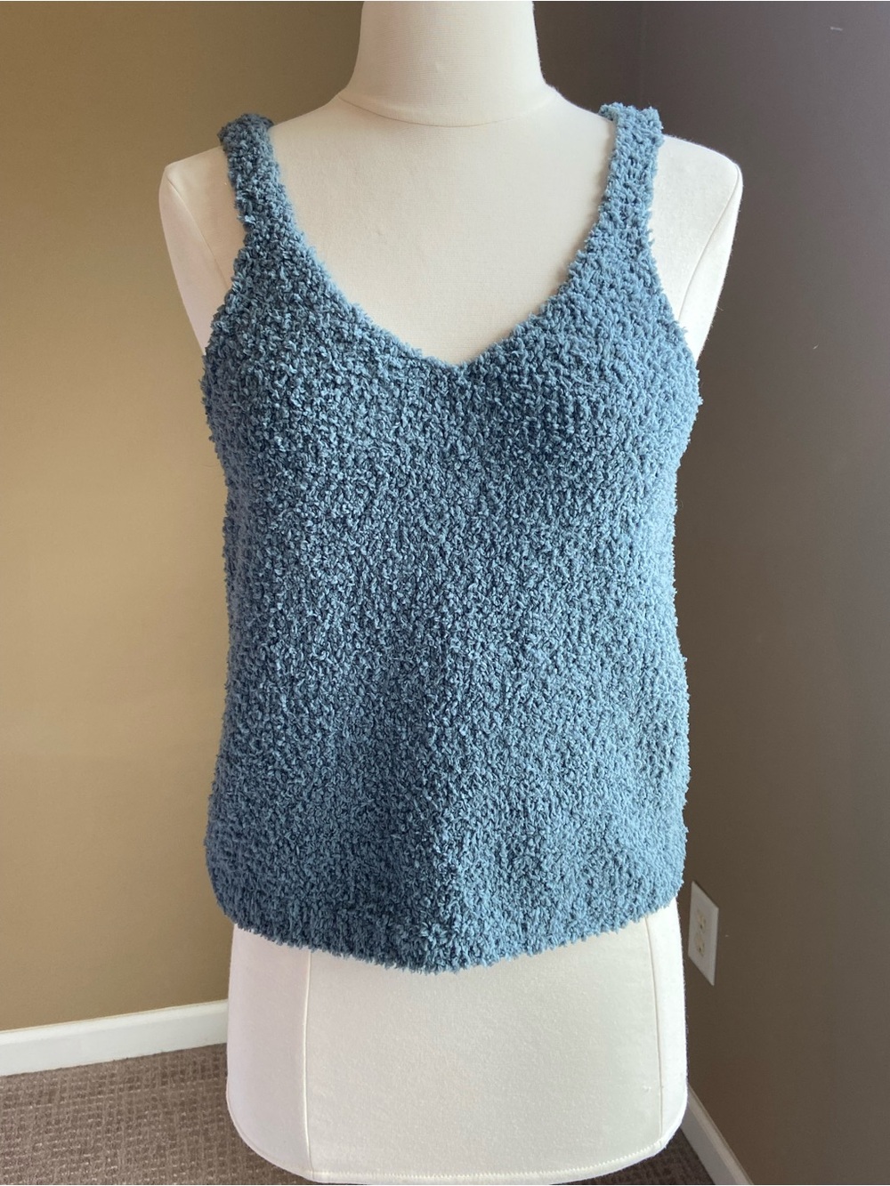 She + Sky Textured Dusty Blue Knit Tank Top, Medium, NWT, Festival, Summer